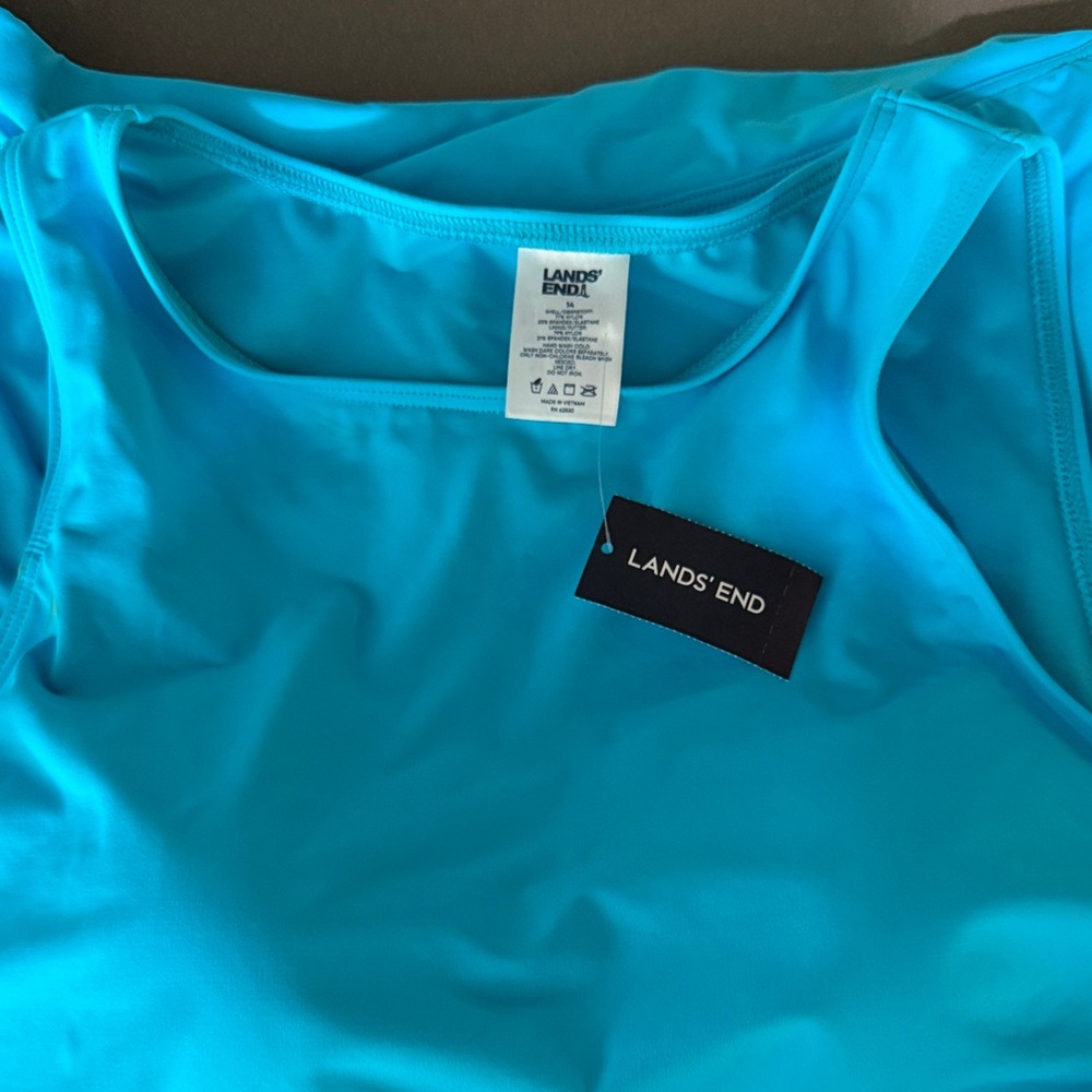 NWT Lands' End Aqua 2 piece high neck swim top with skirt